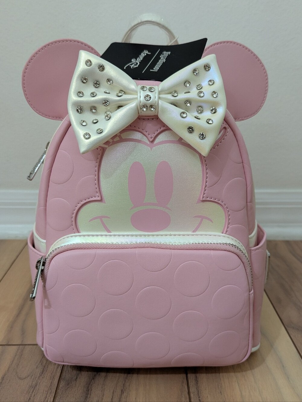 NWT! Loungefly Disney Minnie Mouse Rhinestone Bow Figural Mini Backpack